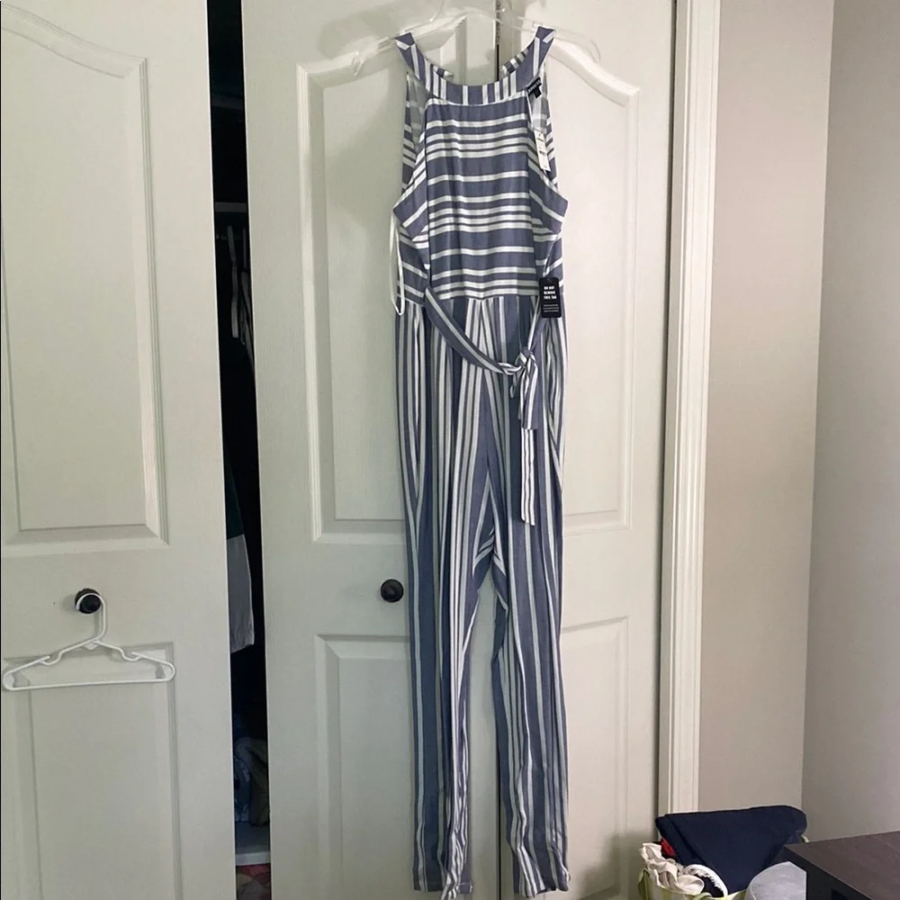 NWT Express Blue and White Striped Jumpsuit - Picture 2 of 6